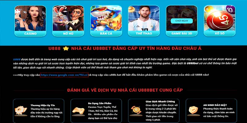 Nhà cái U888 có những sản phẩm mới nhất và hấp dẫn nhất